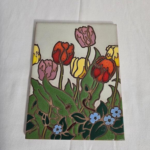 Other - Glossy "Yellow & Red Tulips Flower" Santa Fe Talavera Ceramic Tile Trivit 6x8"